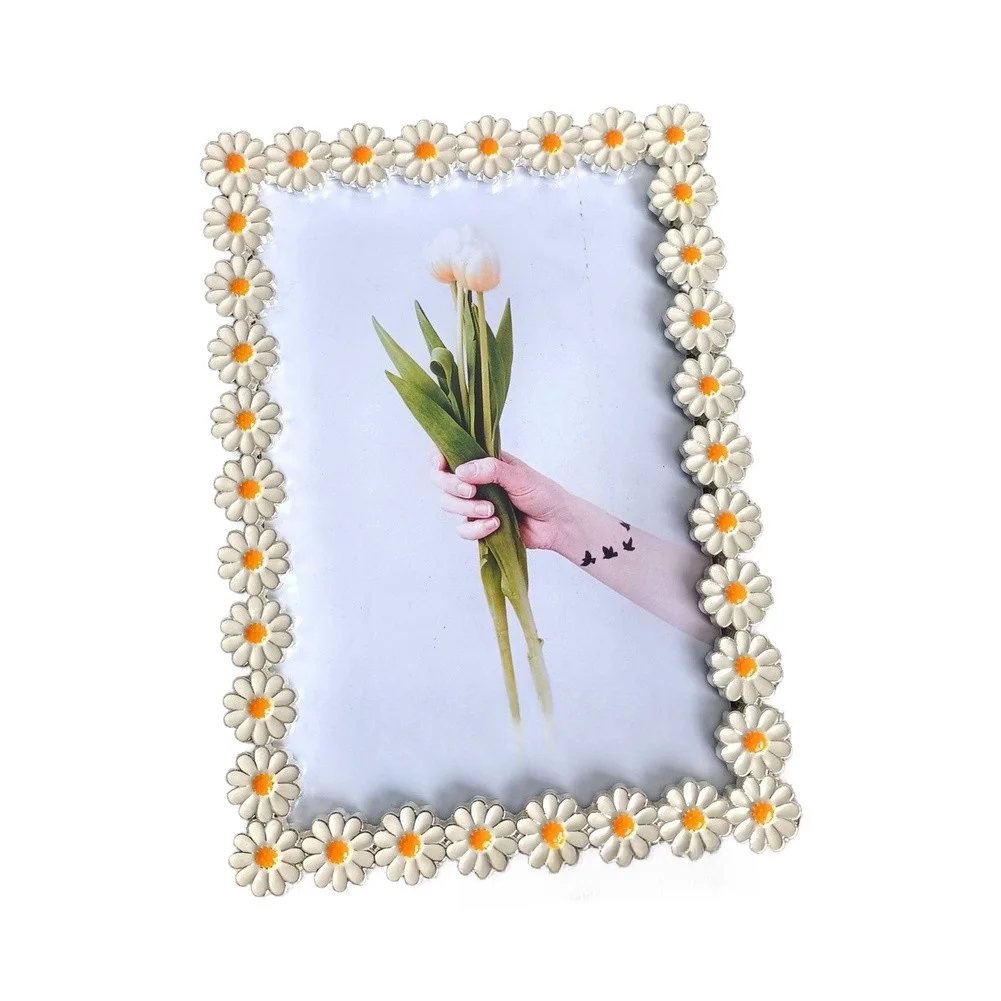 White Metal Frame with Floral Design Rustic Charm for Living Room Bedroom Desk 4 inch 6 inch 7 inch Size Variety
