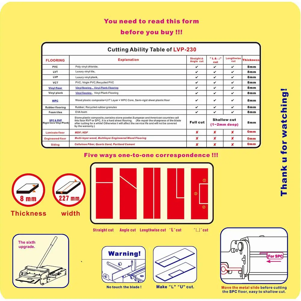 قاطع ألواح الفينيل 8.8 بوصة Pro LVP SPC RVP LVT VCT PVC WPC قاسية صلبة زاوية القطع الترجحية قياس دقيق
