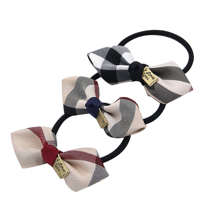 Fashion Plaid leather band hair circle butterfly knot hair rope tie hair rope women's headdress Hairpin Hair Accessories