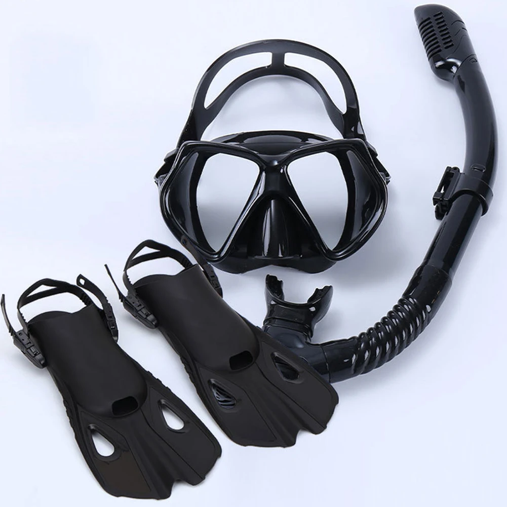 

Anti Fog Scuba Diving Mask Fins Flippers Snorkel Set with Panoramic View Dive Snorkeling Gear for Adults Kids