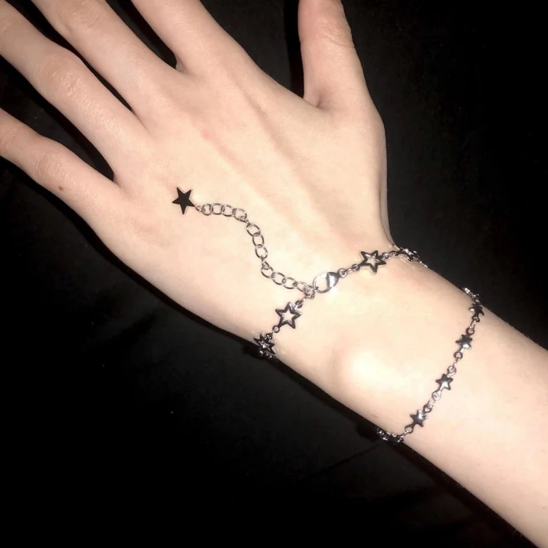 F42F Simple Five-pointed Star Bracelet Stainless Steel Couple Bracelets Fashion Jewelry Punk Star Link Bracelet for Women Men