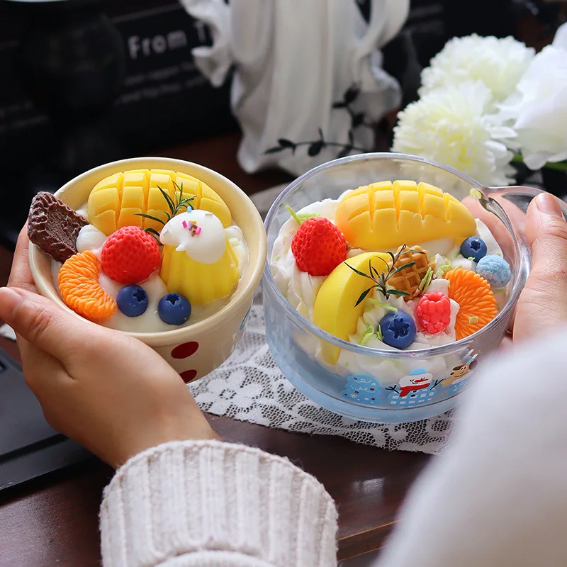 Handmade fruit scented candles. Ice cream mango strawberry blueberry cup wax, wedding souvenir birthday holiday gift