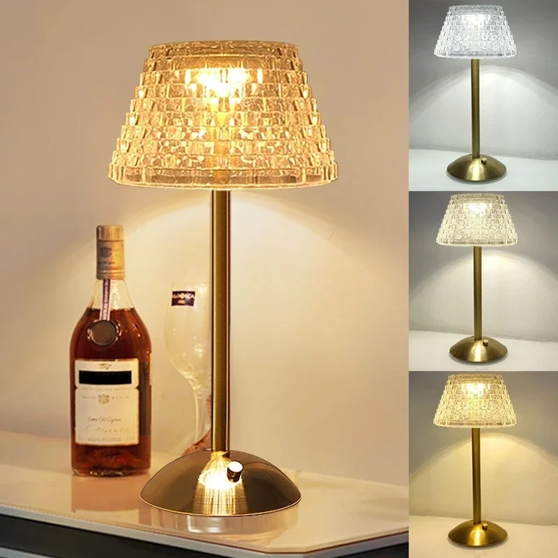 

Nordic Crystal Table Lamp Touch Dimming Desk Lamp USB Rechargeable Night Light Coffee Bar Hotel Bedroom Decor Atmosphere Light