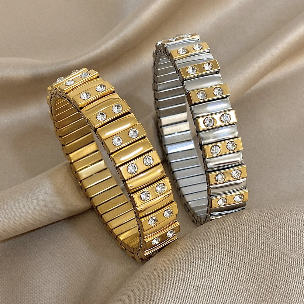 

Freetry Minimalist Stainless Steel Wide Bracelet for Women Glossy Elastic Italian Chain Bracelet Bangle Waterproof Jewelry Gift