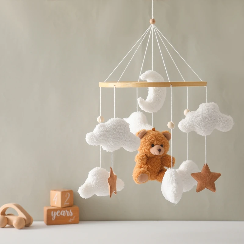 Baby Mobile for Crib Decor Cartoon Brown Bear Mobile for Bassinet Baby 0 12 Months Toys Wooden Rattle Bed Bell Crib Mobile Arm