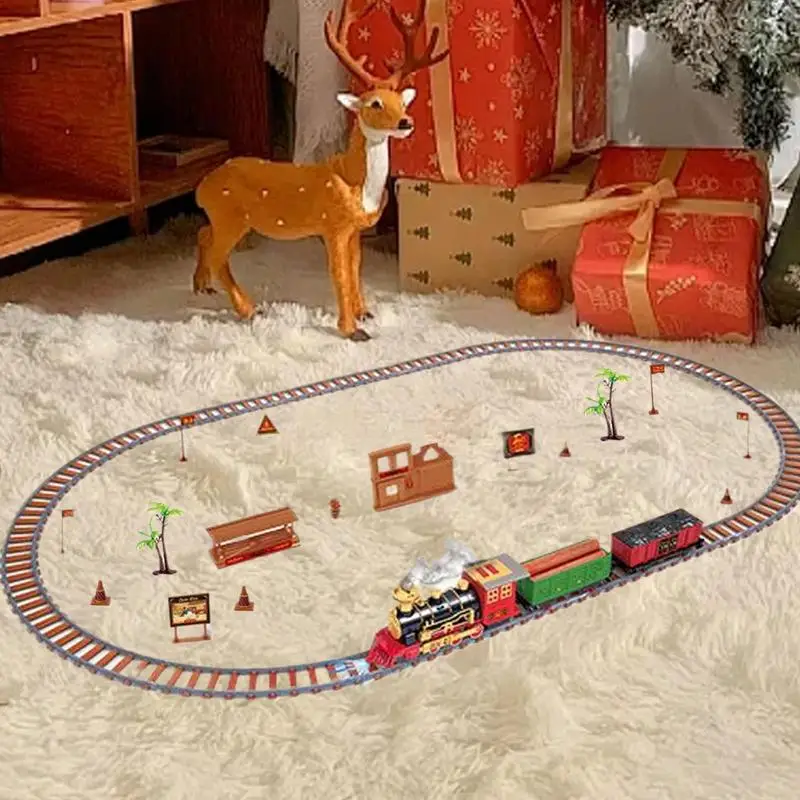 Brinquedos de trem elétrico brinquedo de pista ferroviária elétrica de natal com nevoeiro a pilhas trem pista playset locomotiva motor jogar