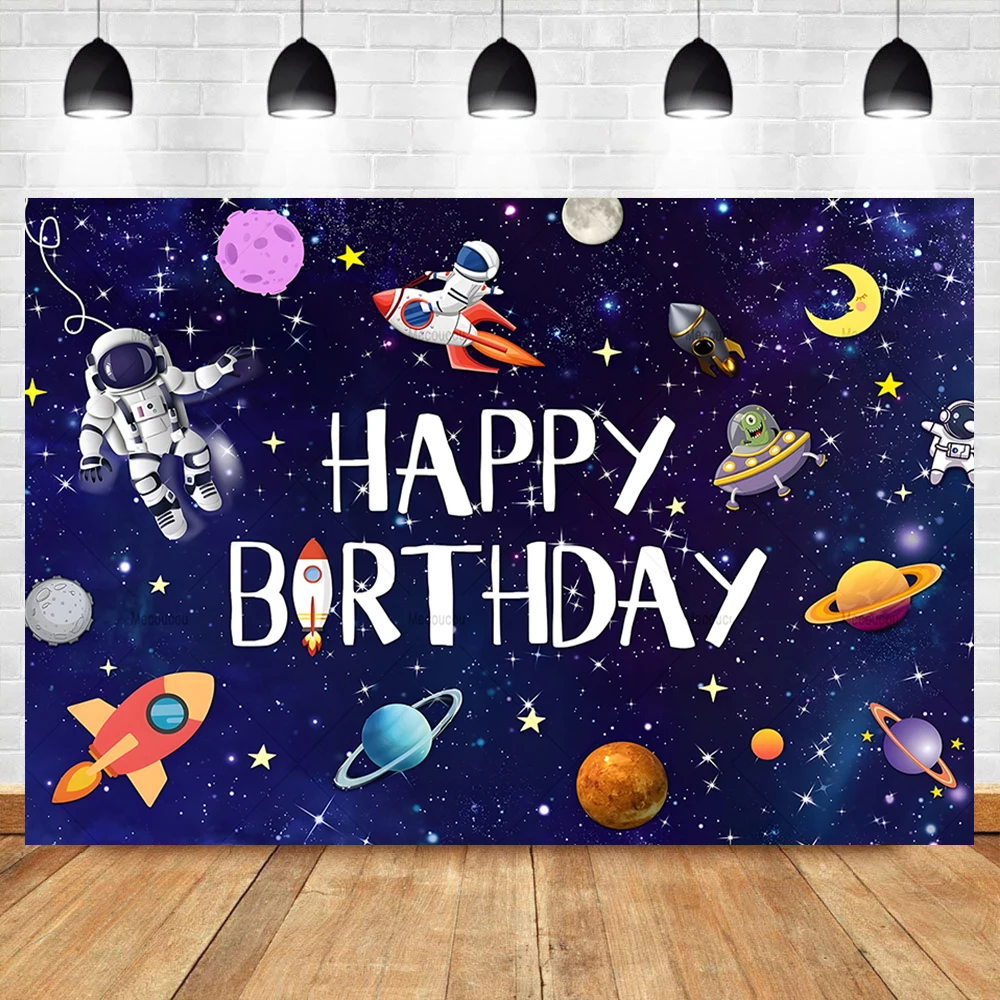 Outer Space Background Custom Children Happy Birthday Party Photography Banner Backdrop Planet Galaxy Decoration Kid's Room