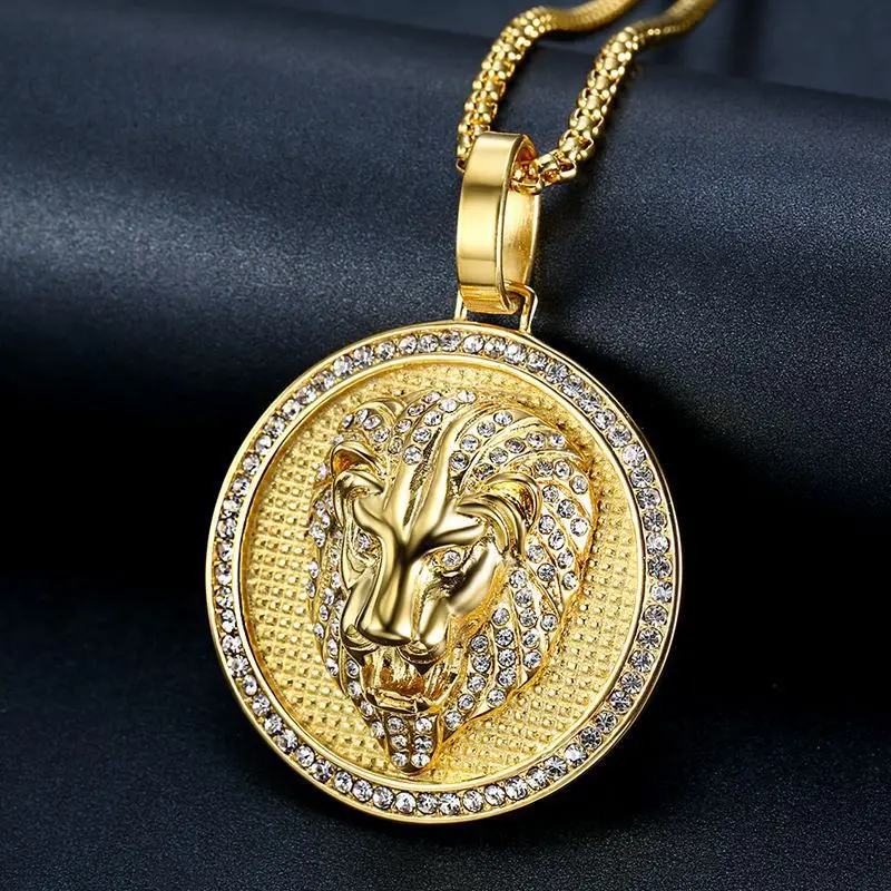 

Zircon Lion Head Pendant Necklace New Hip-hop Accessory Stainless Steel Vacuum Gold-plated Fashion Retro Pendant Necklace Men