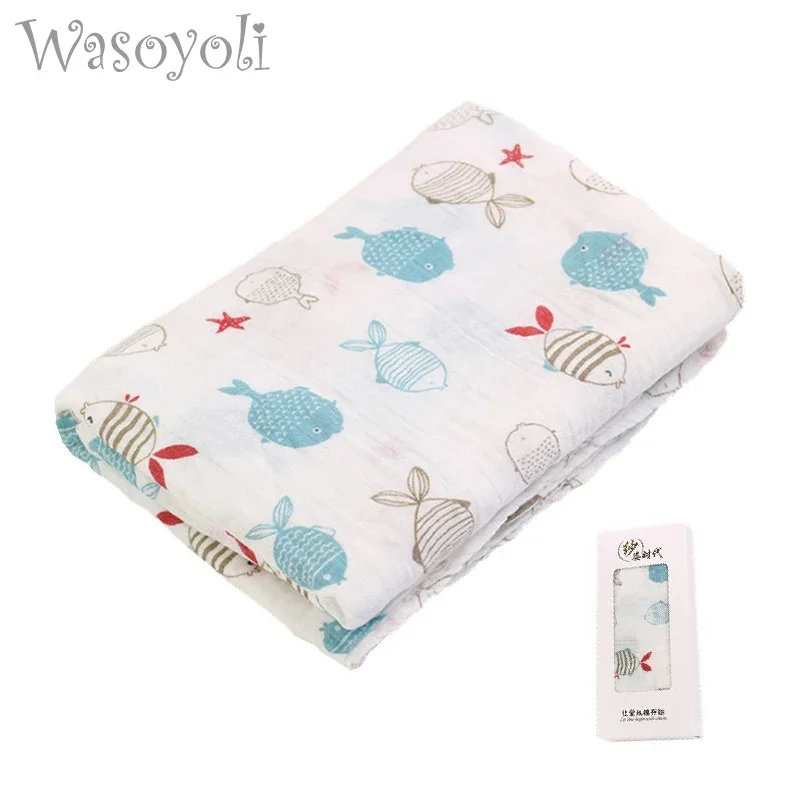 1 Piece Wasoyoli Baby Swaddles 120*120cm 2 Layers Blankets 70% Bamboo 30% Cotton Soft Bath Hold Wraps With Display Box