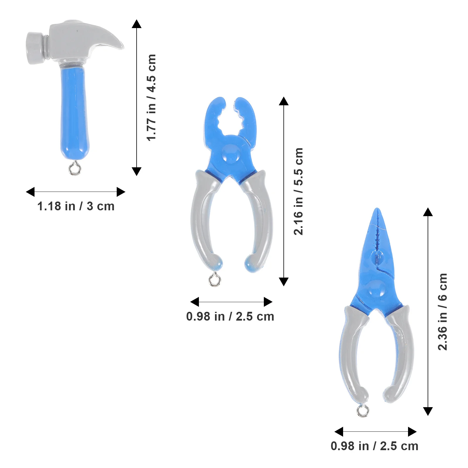 1세트 참신한 도구 열쇠고리 장식품 작은 망치 가위 플라이어 레진 DIY 보석 제작 작은 펜던트 장식품