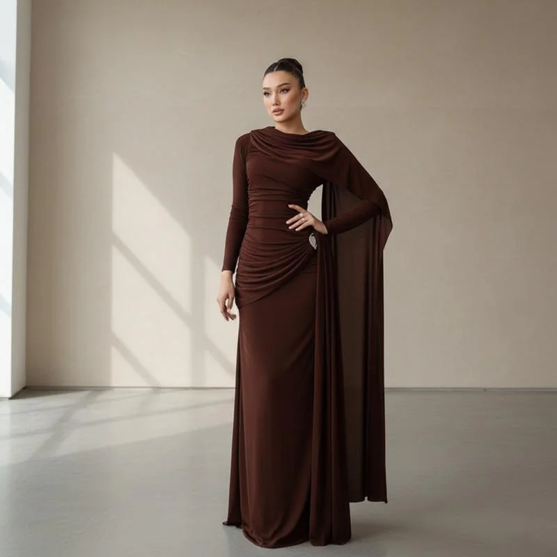 

Chic Women’s Sexy Long Sleeve Bodycon Dress With Draped Waist And Ruching Elegant Solid Color Autumn Winter Slim Fit Party Dress