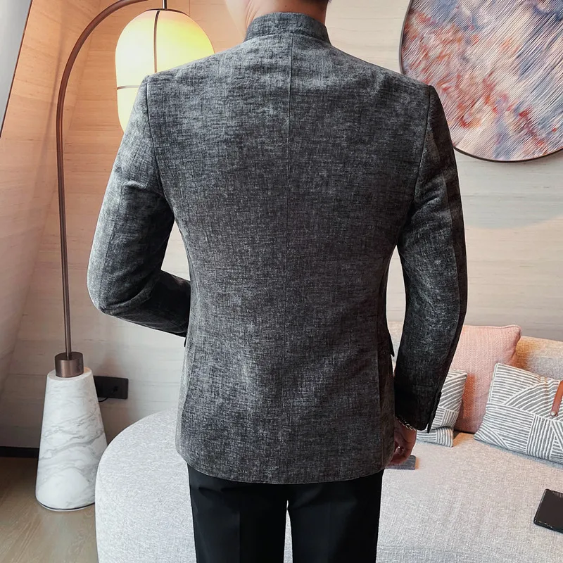 Autumn Corduroy Stand Up Collar Suit Jacket Men Slim Fit Casual Business Blazers Street Wear Social Banquet Party Suit Jackets