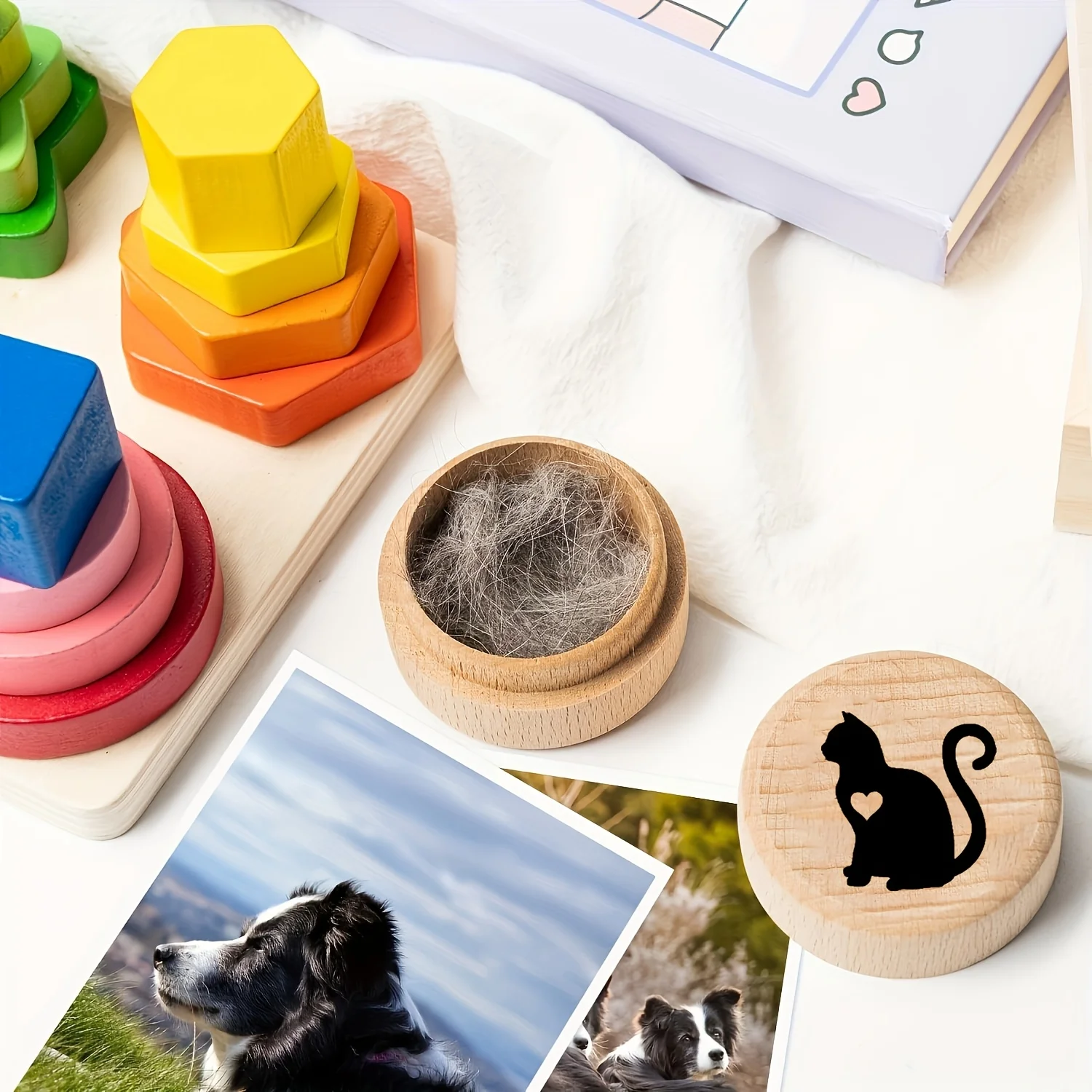 Multi-functional Desktop Decor Storager Pet Hair Wooden Box Baby Teeth Preservation Kit Precious Birth Souvenir Tooth Fairy 2D