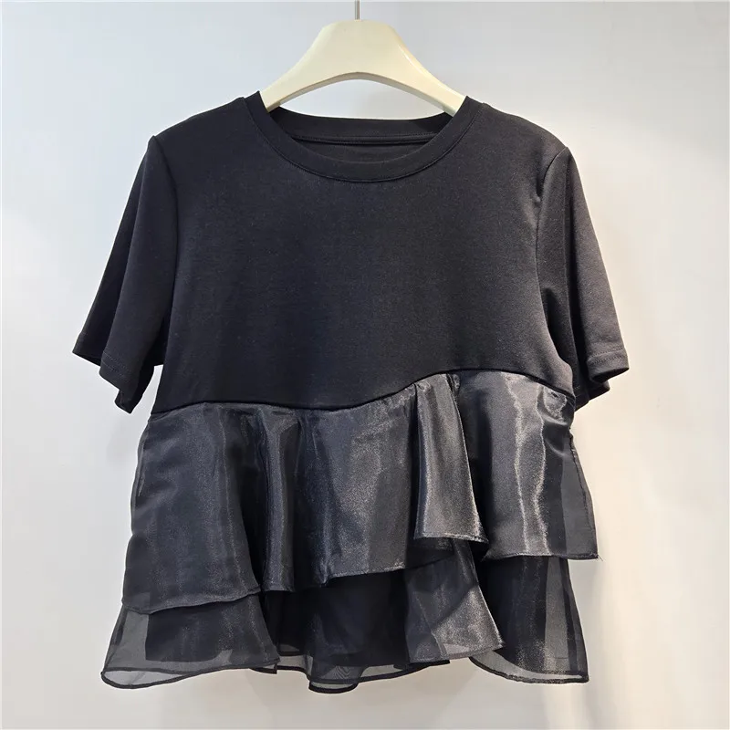 SuperAen Summer 2026 New Design Ruffled Patchwork Sweet Loose Short T-shirts Europe and America Style Fashion Tops