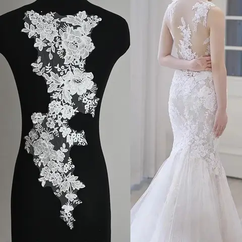 1Pc White Embroidered Flower Water-Soluble Patches Fabric DIY Wedding Dress For Clothing Accessories Sewing Applique Crafts
