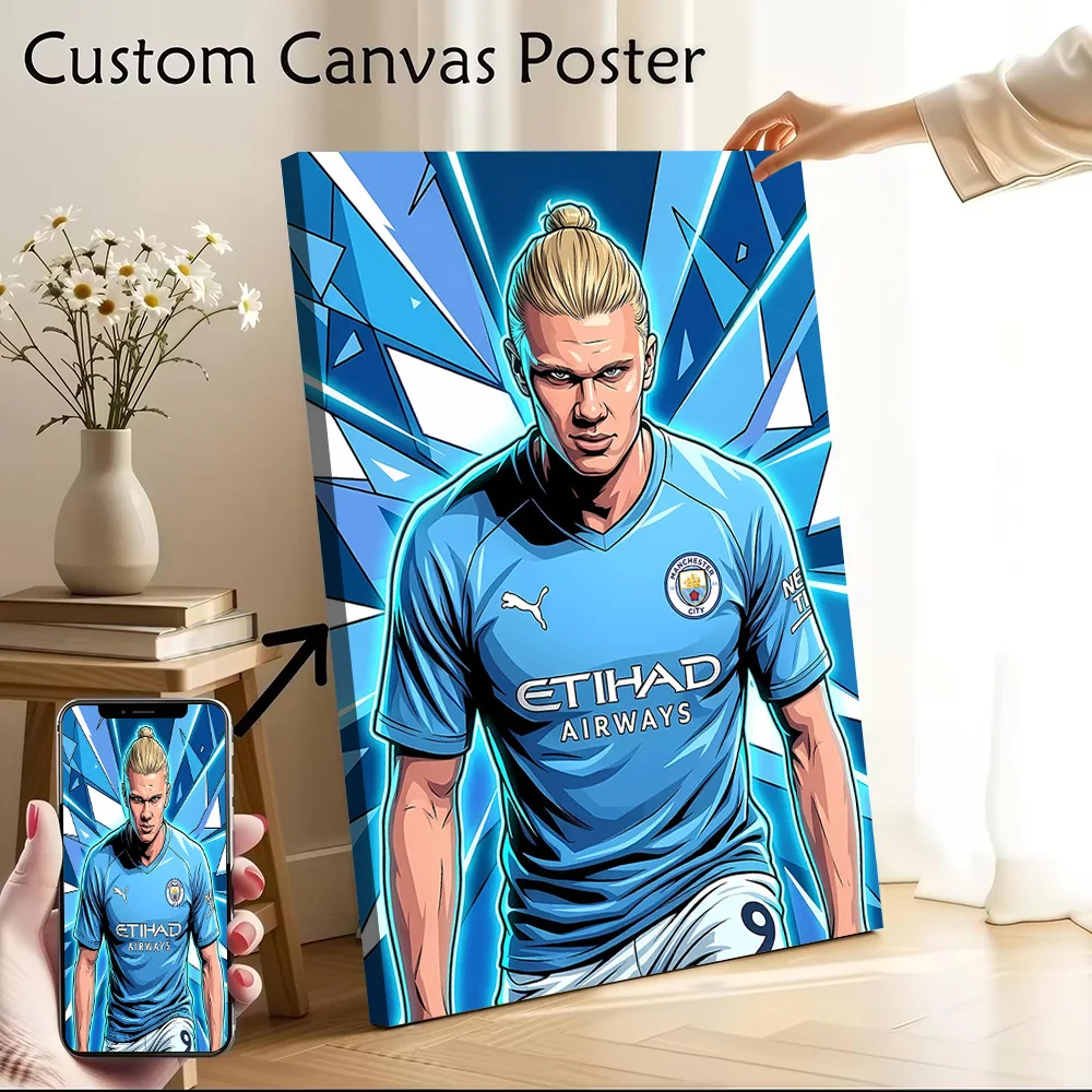 Erling Haaland Manchester City Art Printed Canvas Poster Custom Pictures Wall Art Canvas Painting for Room Decoration Aesthetic