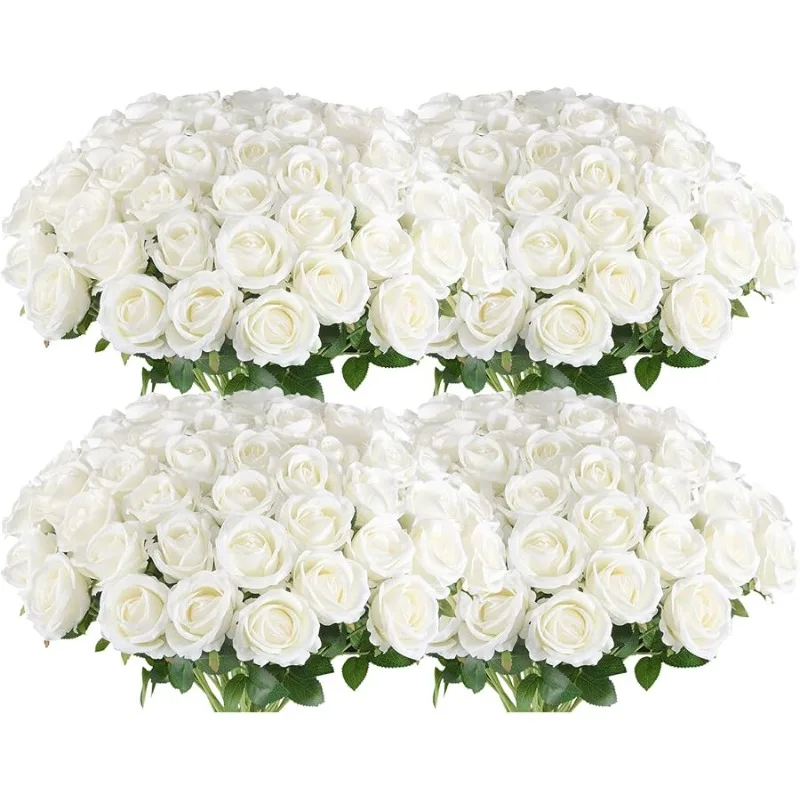 

Artificial Roses in Bulk, Fake Silk White Roses Realistic Roses for Wedding Centerpieces Flower Arrangement Home Decor (100, Whi