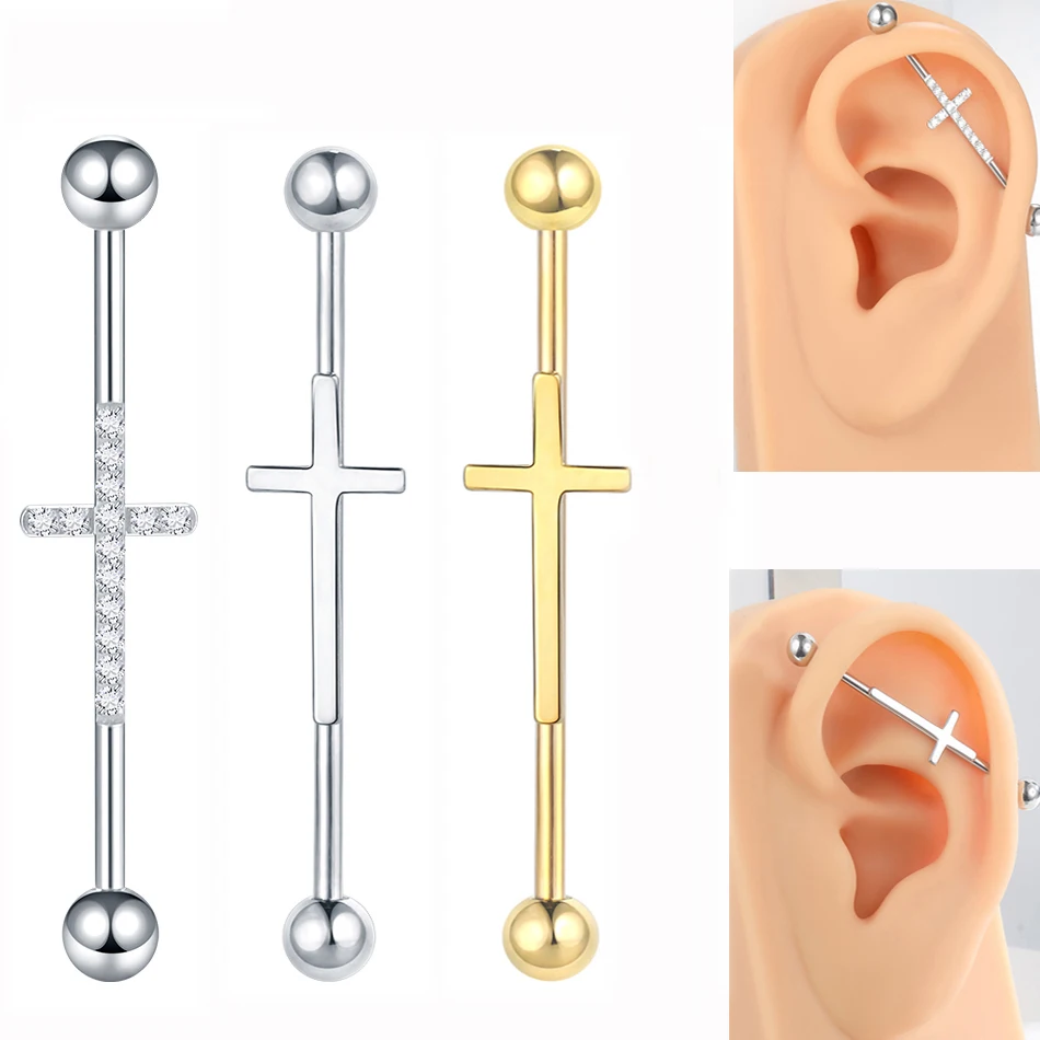 1 Stuk Rvs Lange Industriële Barbell Ring Oor Kraakbeen Helix Piercing Bar Oorbel Voor Vrouwen Lichaam Sieraden 34-38Mm Lengte