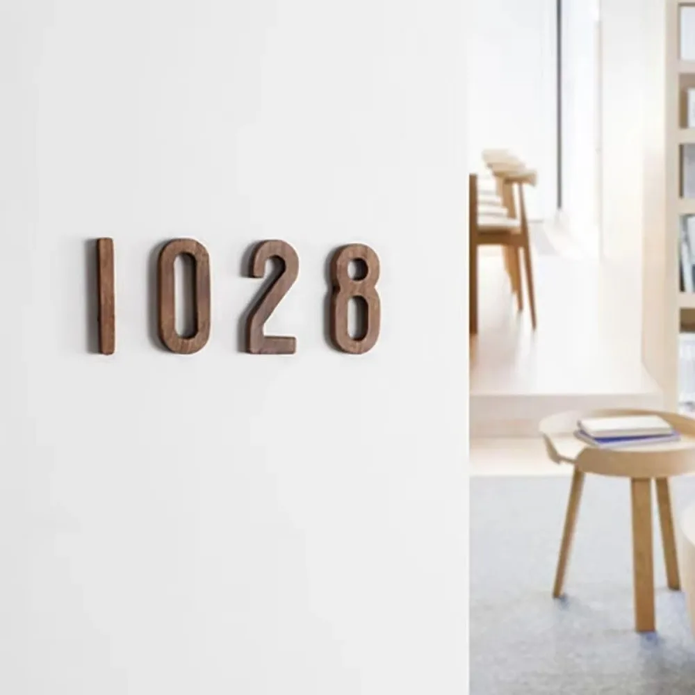 Nordic Walnut Wooden House Number With Adhesive Back 3D Door Mailbox Label DIY Craft Outdoor Door Number Home Wall Decoration