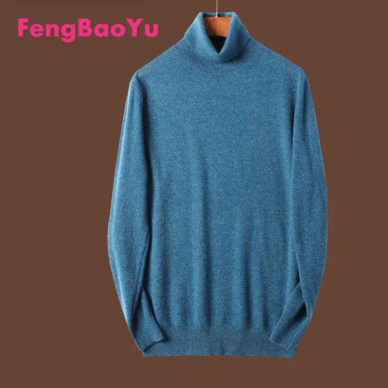 

Fengbaoyu 100% Australian Wool Autumn Winter Men's New Knitwear Turtleneck Slim-fit Pullover with a Thick Bottom a Warm and Soft