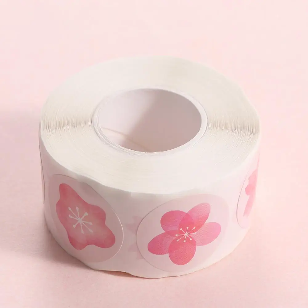 500pcs/roll Sticker Decor Cherry Blossom Sticker Round Sealing Sticker Self-adhesive Label Envelopes Sealed Baking Label