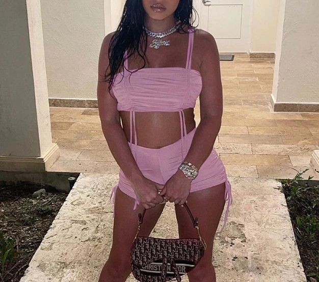 

Women's Summer New Solid Color Sexy Drawstring Strap T-shirt Casual Shorts Set