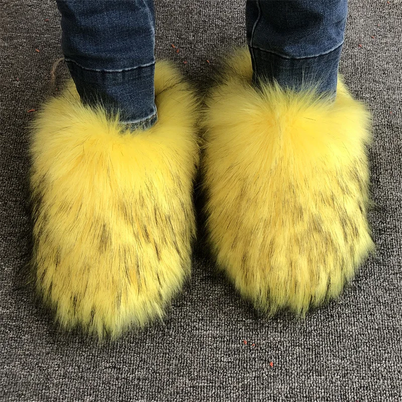 New Coming Women's Faux Fur Fluffy Slippers Autumn Winter Home Floor Shoes Soft EVA Sole Light Weight Female Fashion Slides