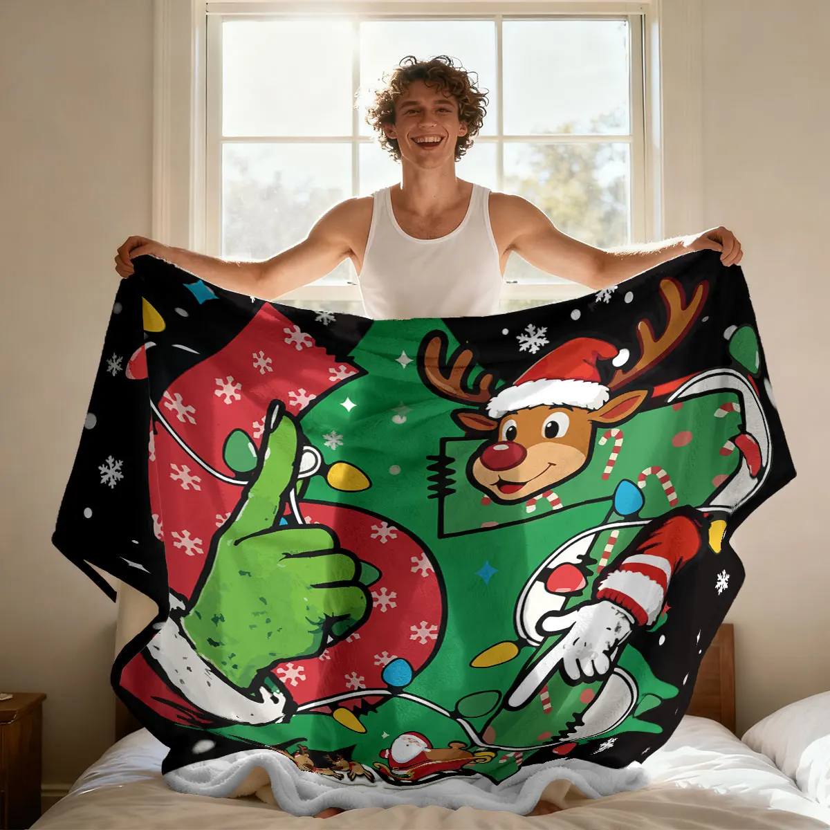 1 Stück lustige abstrakte Weihnachten 67 Druck 230g Flanelldecke mehrere Größen bequeme Freizeit maschinenwaschbare Abdeckdecke