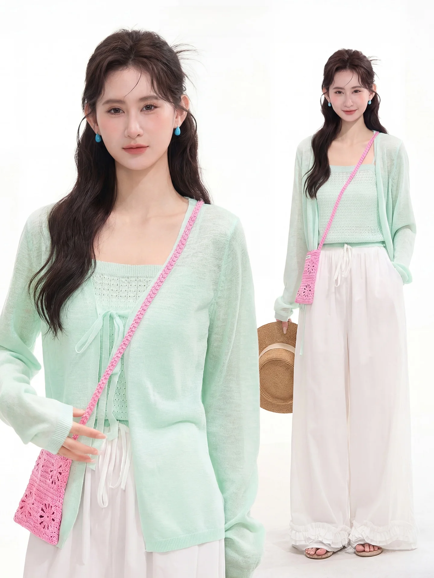 

Heme Floral Field Window Vanilla Scented Casual Versatile Women's Knitted Tank Cardigan Two-Piece Set Spring Summer