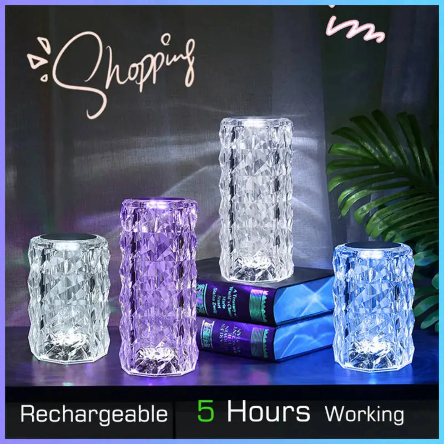 New Crystal LED Night Light Romm Decor Light USB Rechargeable Ambient Lamp  Party Dinner Wending Bedroom Decoration