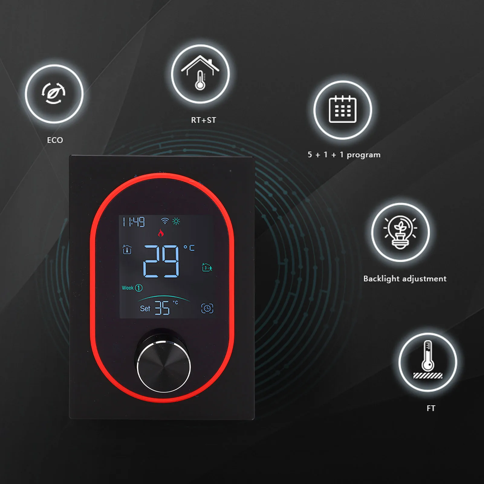 ترموستات شاشة عرض LED نوع مفتاح سعوي أسبوعي قابل للبرمجة وحدة تحكم ذكية في درجة الحرارة للاستخدام المنزلي