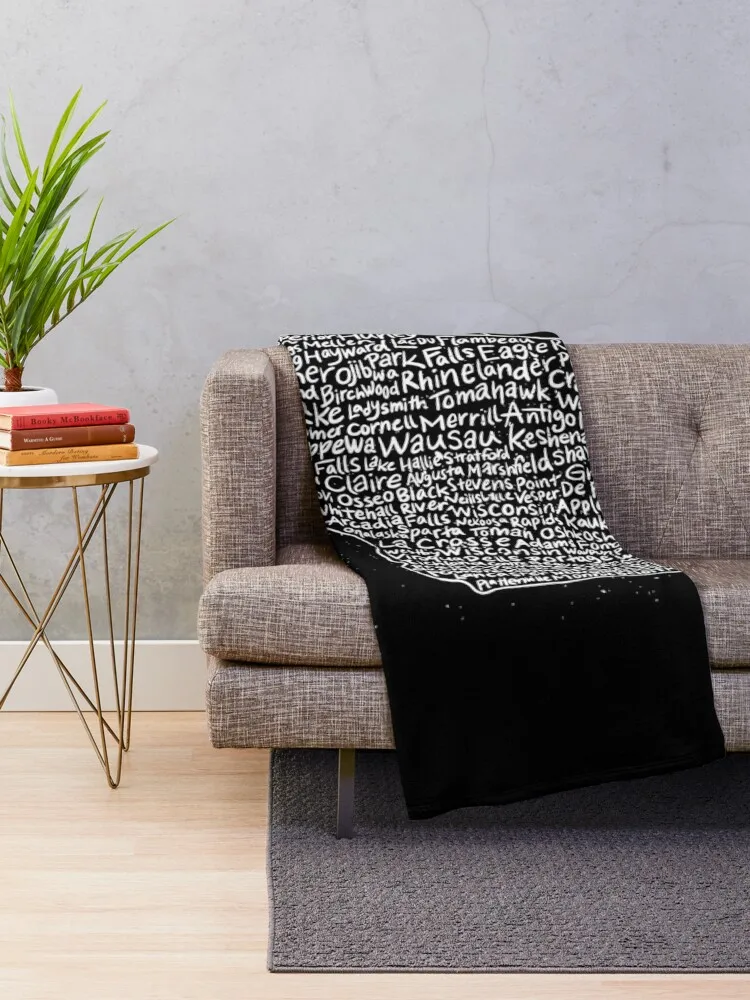 Wisconsin Handwritten Map of State & Cities Throw Blanket Sofa blankets and throws Sofa Throw Cute Blankets