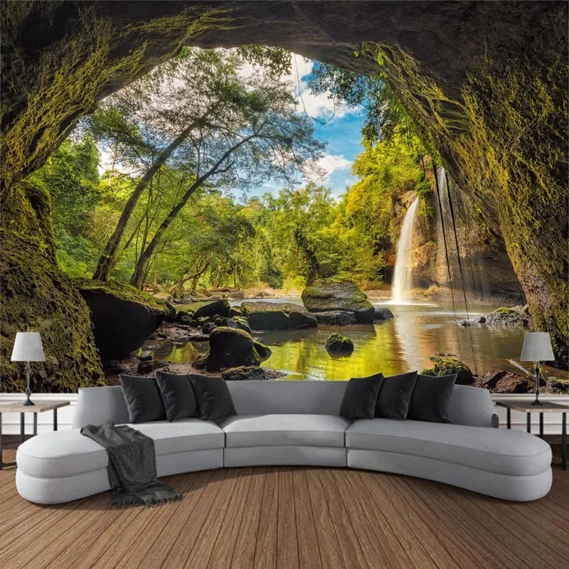 VIKAMA Jungle Waterfall Tapestry Wall Hanging Tropical Rainforest Stream Scenery Design Aesthetic Backdrop for Wall Decor