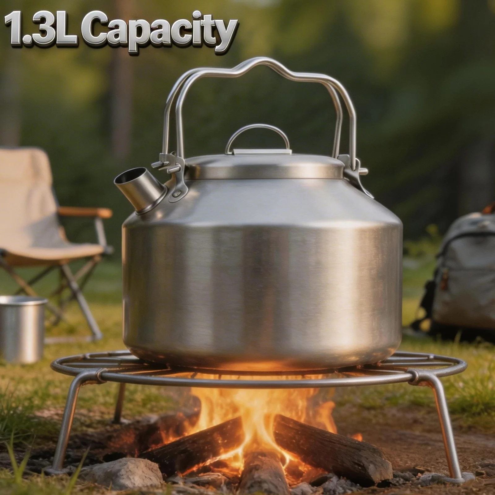 

Кемпинговый чайник с двойной ручкой из нержавеющей стали с короткой насадкой, портативный походный чайный кофейник для путешествий, активного отдыха