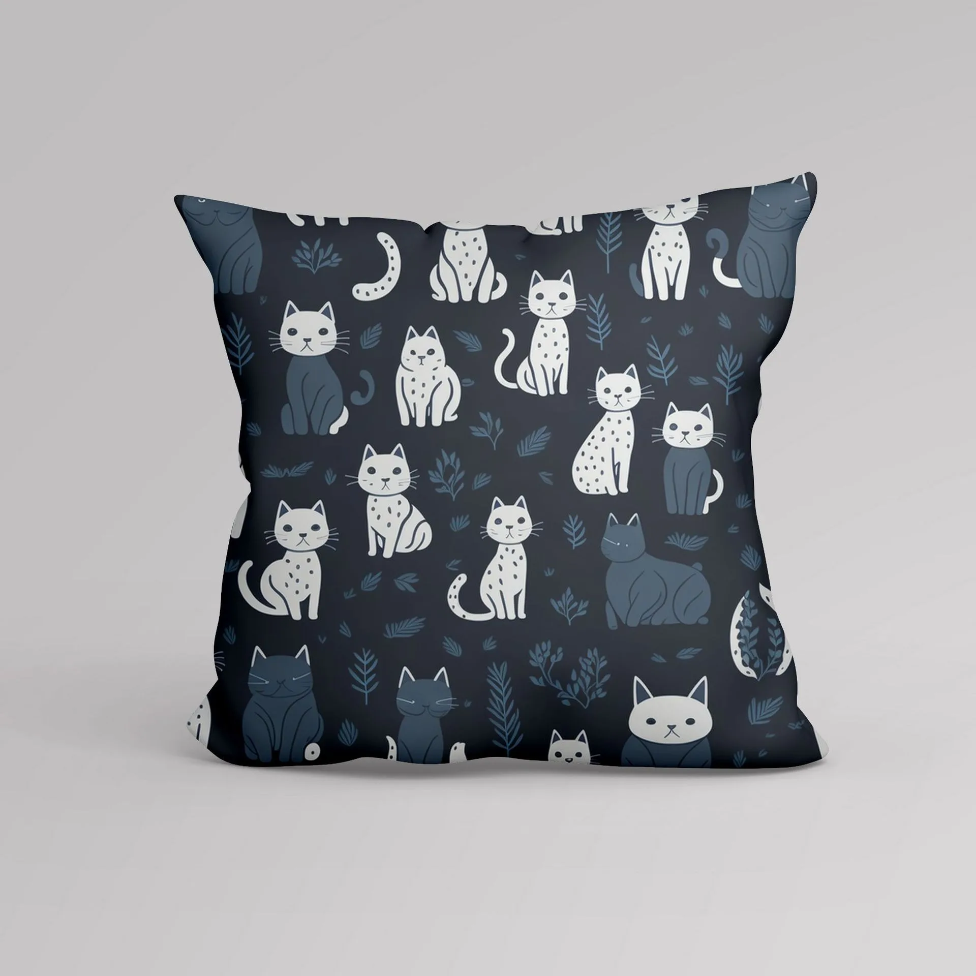 Kitten Print Home Pillow Sofa Car Cushion Cover Simple Black and White Cartoon Animal Pillow Cover