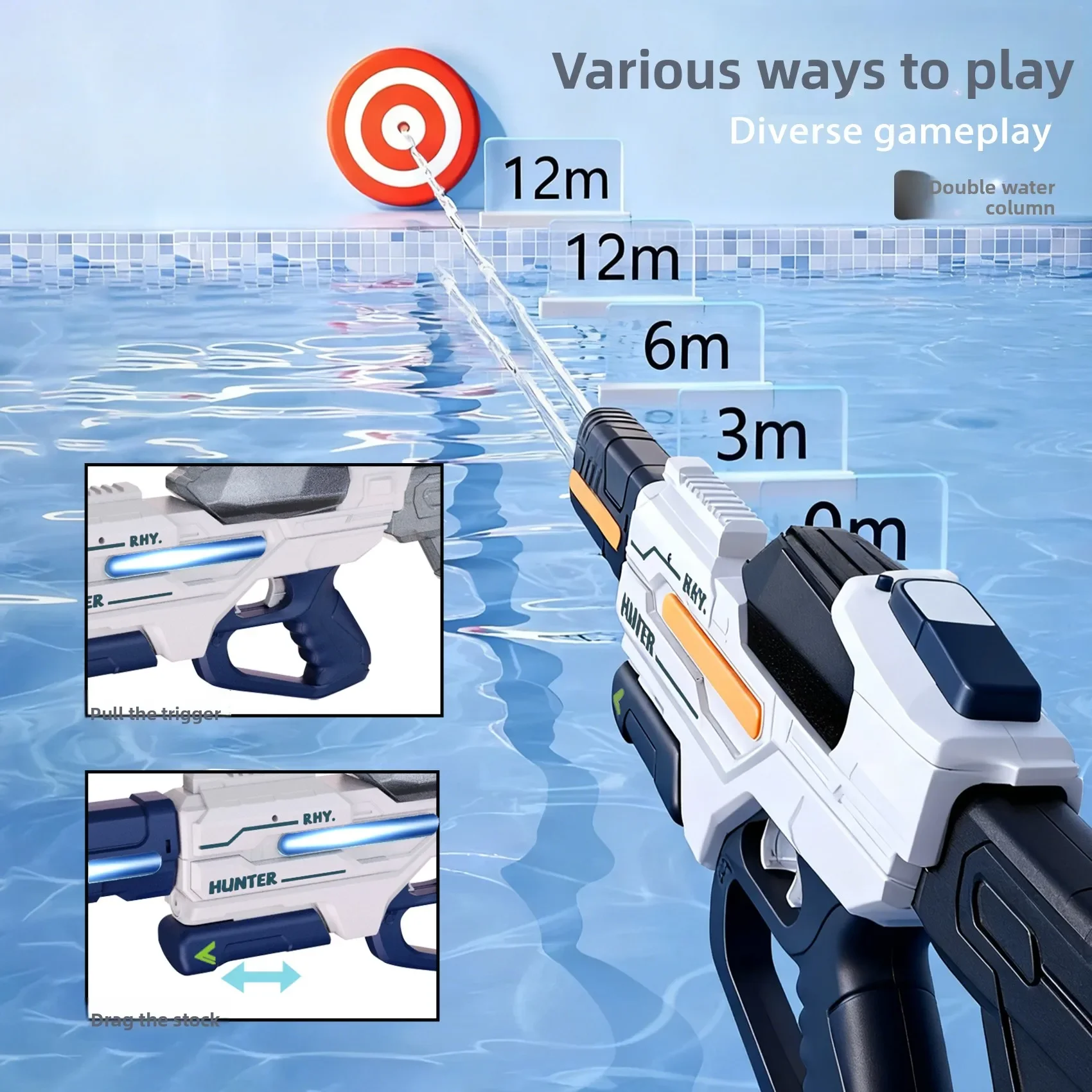 

Electric Water Gun Pulse Continuous Firing Watergun Large Capacity Squirt Gun Integrated Manual and Automatic Water Gun Pool Toy