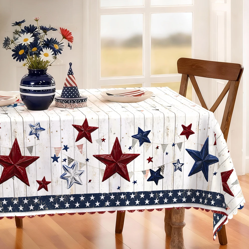 

Скатерть Vespri Patriotic ко Дню независимости (4 июля), с красно-бело-синими звездами, круглая, прямоугольная, овальная, для барбекю и вечеринок на открытом воздухе