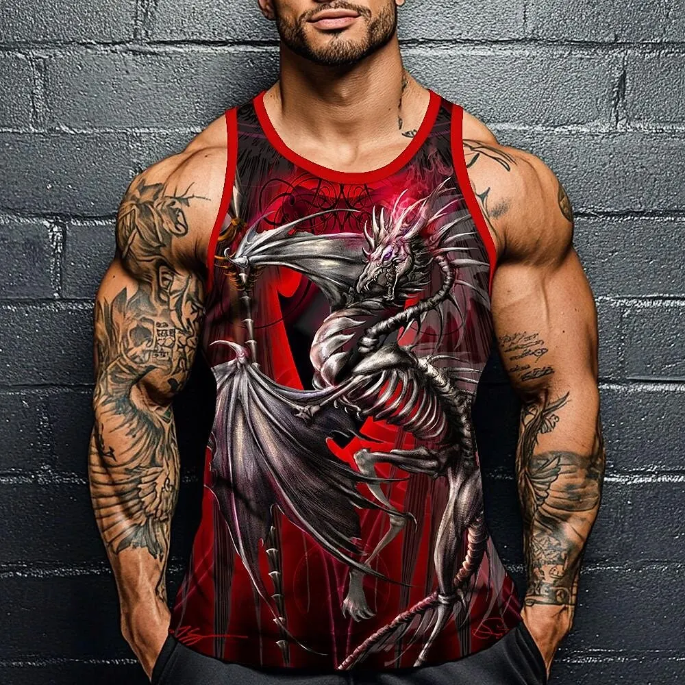 

3D Print Vintage Dragon Graphic Men's Tank Tops Summer Gym Sports Breathable Bodybuilding Clothes Oversize Sleeveless Vest Tees