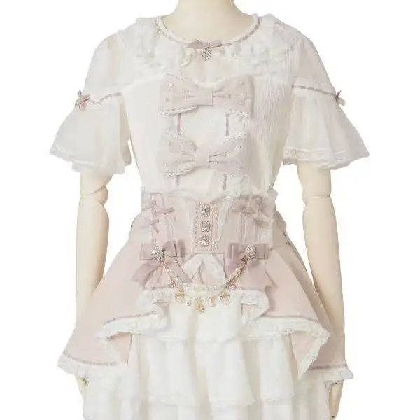 Liz Shirt Summer New Japanese Style Mine Mass Production Sweet Short Sleeve Blouses Cute Bow Tops Women's High Waist Short Skirt