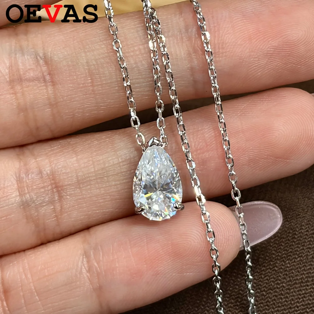 OEVAS 1-4CT Water Drop Moissanite Pendant Necklace Earrings Set for Women S925 Silver Sparkling Wedding Party Fine Jewelry