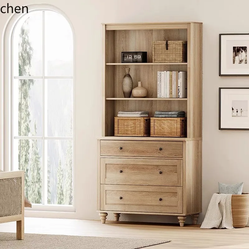 YFY  Retro Solid Wood Bookshelf Study Storage Open Sideboard Storage Living Room Display Cabinet