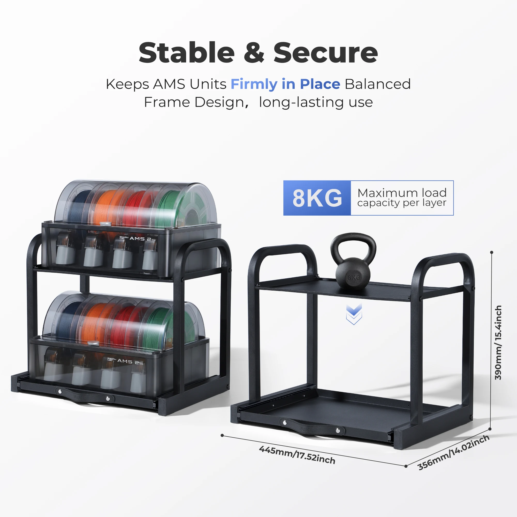 Dla Bambu Lab AMS Stack Rack Dwupoziomowy 2-modułowy pionowy organizer do przechowywania dla AMS/AMS 2 Pro/AMS HT Oszczędzający miejsce stojak na biurko — zdjęcie produktu 6