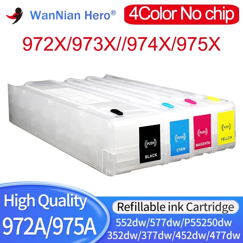 1set Refill Ink Cartridge No Chip For HP 972 973 974 975A 975X hp PageWide 352dw/377dw/452dw/477dw/552dw/577dw P55250dw/P57750dw