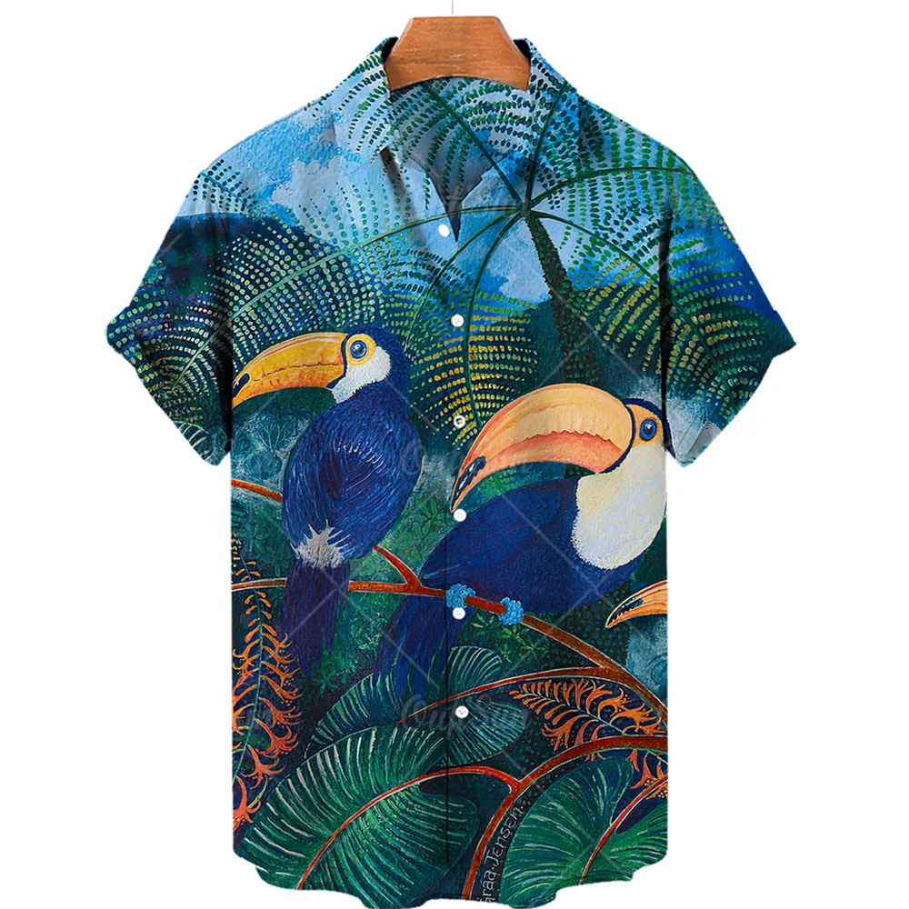 Chemise d'Été à Manches Courtes pour Homme, Imprimé d'Espèces d'Oiseaux, Chemisiers à Simple Boutonnage, Tendance, Vêtements