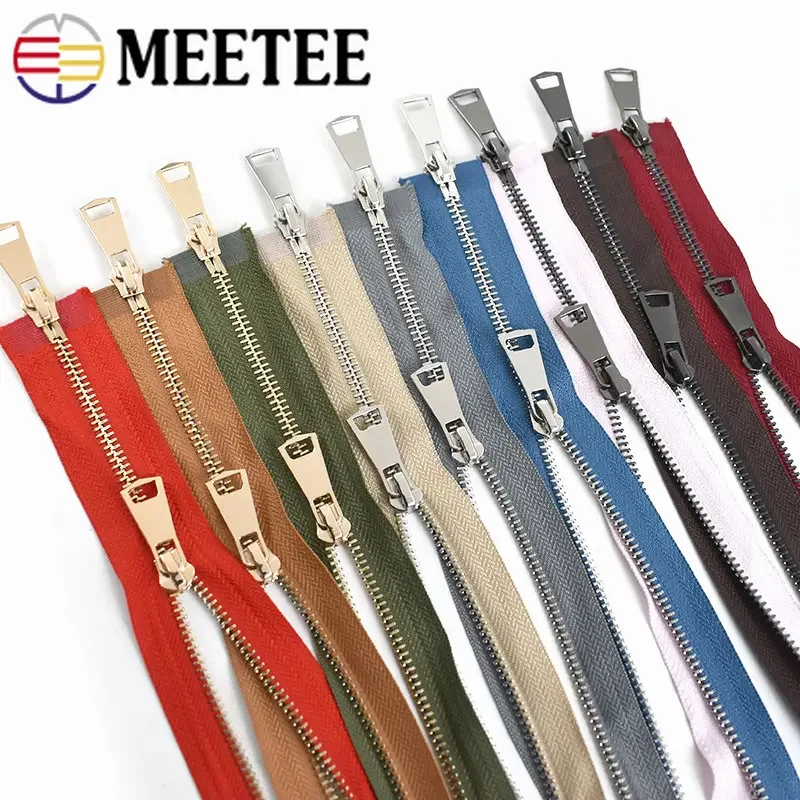 Meetee 120cm 5# Metal Zippers Double Slider Open End Zip DIY Sewing Tools Down Jacket Coat Clothing Tailor Repair Accessories