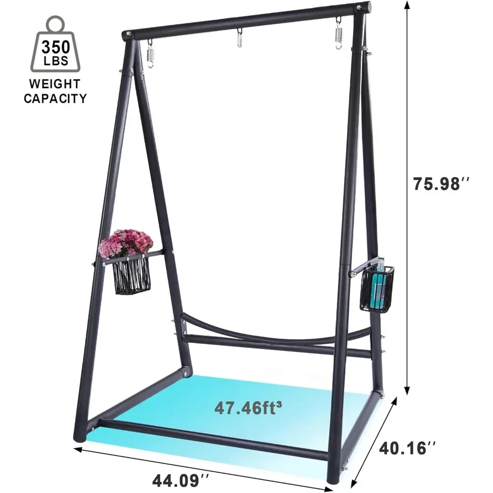 Reinforced Triangular Hammock Stand with 2 Storage Baskets Swing Chair Bracket 3 Hooks Compatible with Most Hanging Chairs