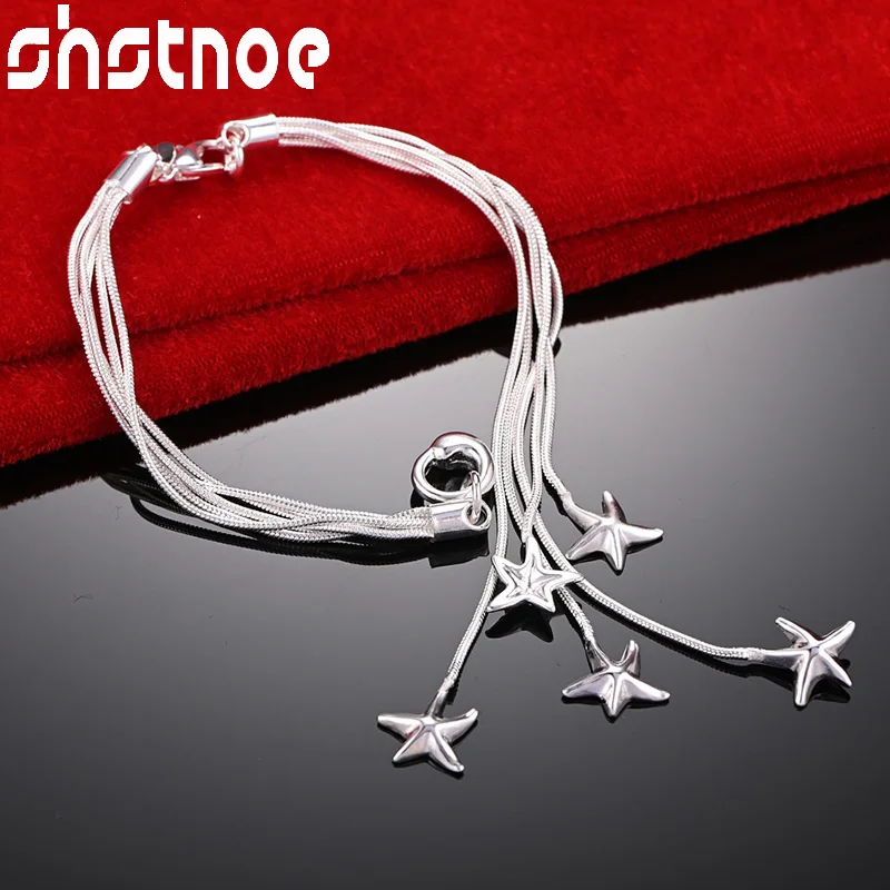 

SHSTONE 925 Sterling Silver Multiple Snake Chains Five Stars Bracelets For Woman Wedding Party Birthday Banquet Fashion Jewelry