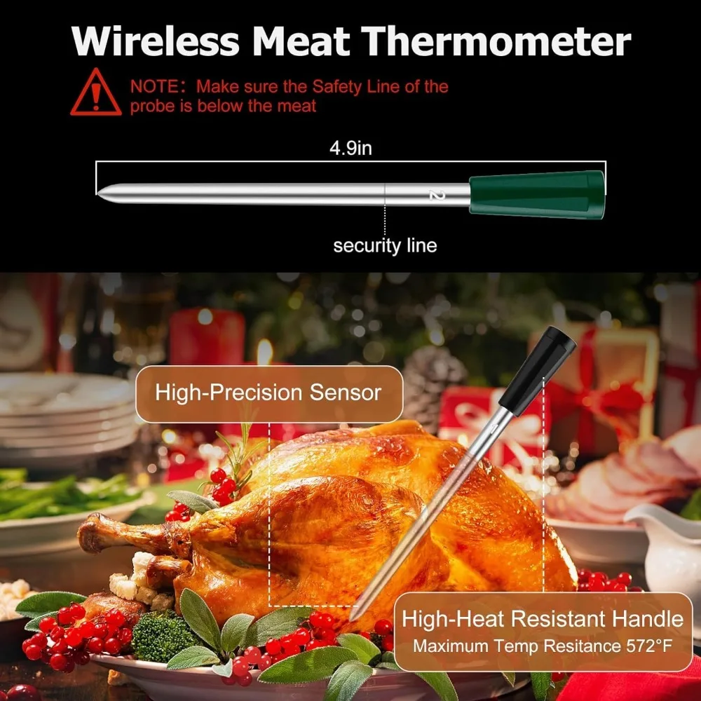 Беспроводной термометр для мяса, 2 щупа, длинный радиус действия футов, Bluetooth термометр для мяса для iOS и Android, ЖК-дисплей