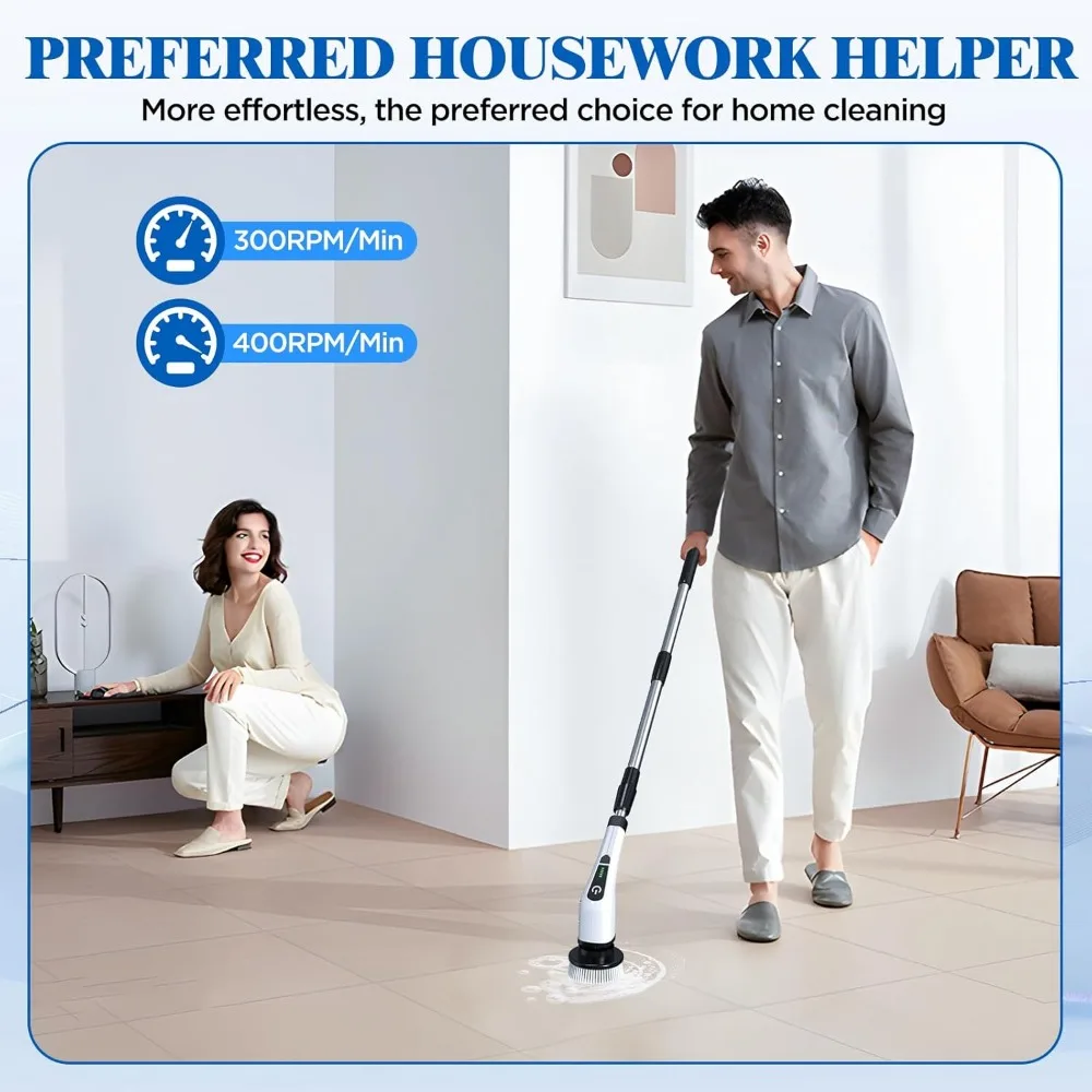 Draadloze elektrische spin-scrubber met 8 opzetborstels, verstelbare handgreep voor het reinigen van badkamertegelvloeren in de auto