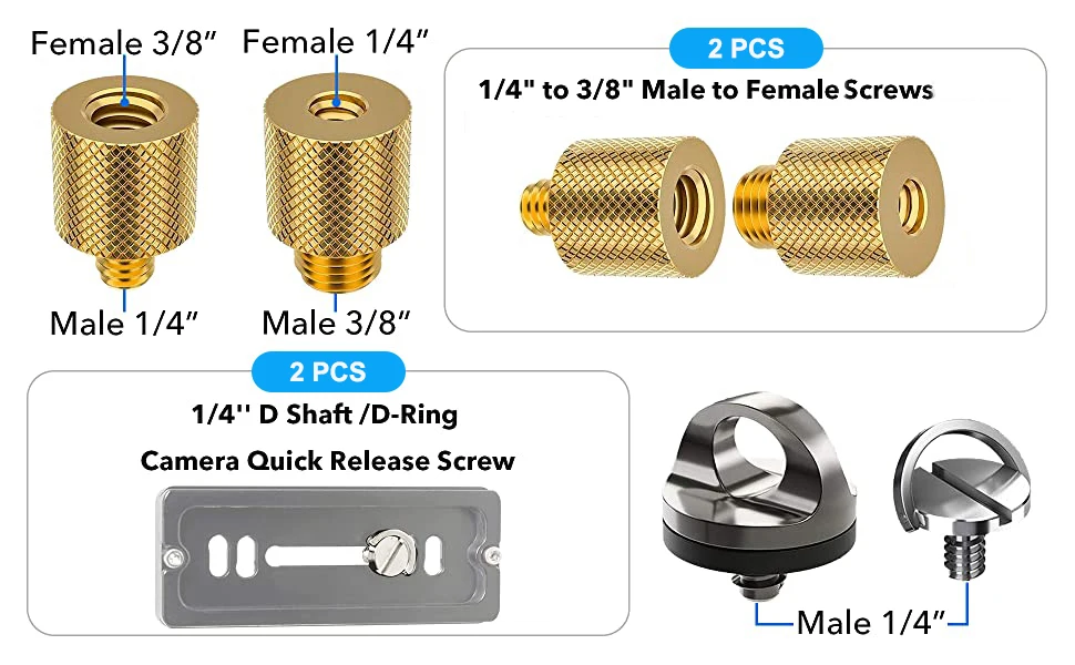 Kameraschrauben-Montageset, 26-teilig, 1/4 Zoll und 3/8 Zoll Konverter, Gewindeschrauben, Adapter, Blitzschuhhalterung – Detail 12
